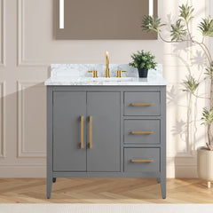 Vanity Art 36" Single Sink Bathroom Vanity Cabinet with Engineered Marble Top in White - VA9036 - The Home Selection