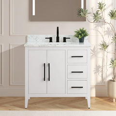 Vanity Art 36" Single Sink Bathroom Vanity Cabinet with Engineered Marble Top in White - VA9036 - The Home Selection