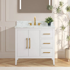 Vanity Art 36" Single Sink Bathroom Vanity Cabinet with Engineered Marble Top in White - VA9036 - The Home Selection