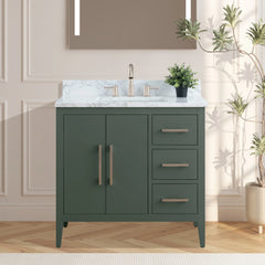 Vanity Art 36" Single Sink Bathroom Vanity Cabinet with Engineered Marble Top in White - VA9036 - The Home Selection