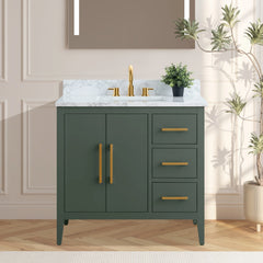 Vanity Art 36" Single Sink Bathroom Vanity Cabinet with Engineered Marble Top in White - VA9036 - The Home Selection