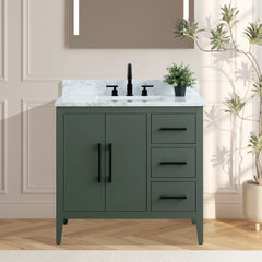 Vanity Art 36" Single Sink Bathroom Vanity Cabinet with Engineered Marble Top in White - VA9036 - The Home Selection