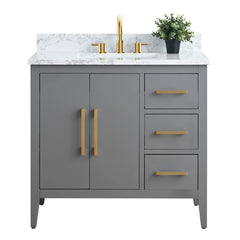 Vanity Art 36" Single Sink Bathroom Vanity Cabinet with Engineered Marble Top in White - VA9036 - The Home Selection