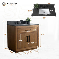 Vanity Art 36” Single Sink Bathroom Vanity in Tan with Black Limestone Top - VA7036-T-BT - The Home Selection