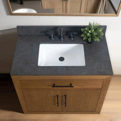 Vanity Art 36” Single Sink Bathroom Vanity in Tan with Black Limestone Top - VA7036-T-BT - The Home Selection