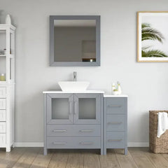 Vanity Art 42" Single Basin Bathroom Vanity with White Engineered Marble Top and Mirror -VA3130-42 - The Home Selection