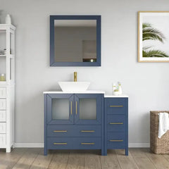 Vanity Art 42" Single Basin Bathroom Vanity with White Engineered Marble Top and Mirror -VA3130-42 - The Home Selection