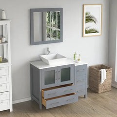 Vanity Art 42" Single Basin Bathroom Vanity with White Engineered Marble Top and Mirror -VA3130-42 - The Home Selection