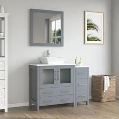 Vanity Art 42" Single Basin Bathroom Vanity with White Engineered Marble Top and Mirror -VA3130-42 - The Home Selection