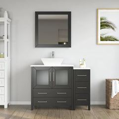 Vanity Art 42" Single Basin Bathroom Vanity with White Engineered Marble Top and Mirror -VA3130-42 - The Home Selection