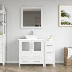Vanity Art 42" Single Basin Bathroom Vanity with White Engineered Marble Top and Mirror -VA3130-42 - The Home Selection