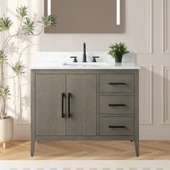 Vanity Art 42'' Single Sink Bathroom Vanity Cabinet with Engineered Marble Top - VA9042 - The Home Selection