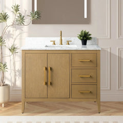 Vanity Art 42'' Single Sink Bathroom Vanity Cabinet with Engineered Marble Top - VA9042 - The Home Selection