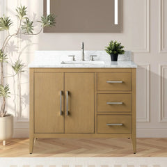 Vanity Art 42'' Single Sink Bathroom Vanity Cabinet with Engineered Marble Top - VA9042 - The Home Selection