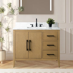 Vanity Art 42'' Single Sink Bathroom Vanity Cabinet with Engineered Marble Top - VA9042 - The Home Selection