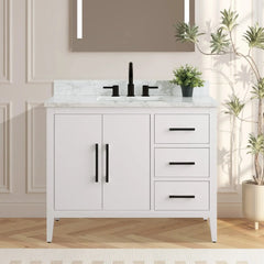 Vanity Art 42'' Single Sink Bathroom Vanity Cabinet with Engineered Marble Top - VA9042 - The Home Selection