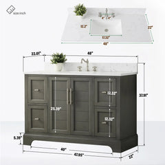 Vanity Art 48-Inch Bathroom Vanity with Engineered Marble Countertop & Backsplash - VA5048 - The Home Selection