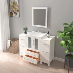 Vanity Art 48-Single Basin Bathroom Vanity with Top in White Ceramic and Mirror - VA3024-48 - The Home Selection
