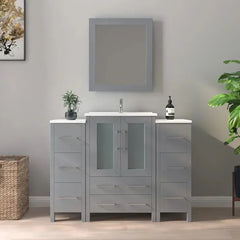 Vanity Art 48-Single Basin Bathroom Vanity with Top in White Ceramic and Mirror - VA3024-48 - The Home Selection