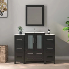 Vanity Art 48-Single Basin Bathroom Vanity with Top in White Ceramic and Mirror - VA3024-48 - The Home Selection