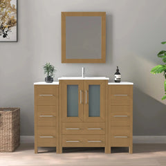 Vanity Art 48-Single Basin Bathroom Vanity with Top in White Ceramic and Mirror - VA3024-48 - The Home Selection