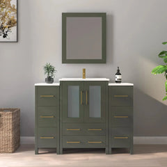 Vanity Art 48-Single Basin Bathroom Vanity with Top in White Ceramic and Mirror - VA3024-48 - The Home Selection