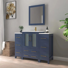Vanity Art 48-Single Basin Bathroom Vanity with Top in White Ceramic and Mirror - VA3024-48 - The Home Selection
