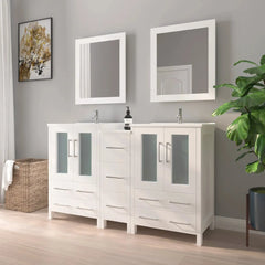 Vanity Art 48-Single Basin Bathroom Vanity with Top in White Ceramic and Mirror - VA3024-48 - The Home Selection