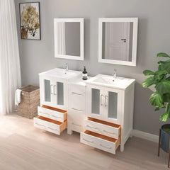 Vanity Art 48-Single Basin Bathroom Vanity with Top in White Ceramic and Mirror - VA3024-48 - The Home Selection