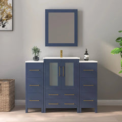 Vanity Art 48-Single Basin Bathroom Vanity with Top in White Ceramic and Mirror - VA3024-48 - The Home Selection
