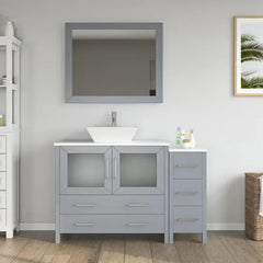 Vanity Art 48" Single Basin Bathroom Vanity with White Engineered Marble Top and Mirror - VA3136-48 - The Home Selection