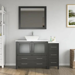 Vanity Art 48" Single Basin Bathroom Vanity with White Engineered Marble Top and Mirror - VA3136-48 - The Home Selection