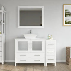 Vanity Art 48" Single Basin Bathroom Vanity with White Engineered Marble Top and Mirror - VA3136-48 - The Home Selection