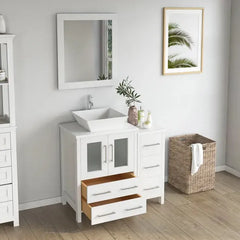 Vanity Art 48" Single Basin Bathroom Vanity with White Top in Engineered Marble Top and Mirror- VA3124-48 - The Home Selection