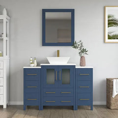Vanity Art 48" Single Basin Bathroom Vanity with White Top in Engineered Marble Top and Mirror- VA3124-48 - The Home Selection
