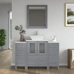 Vanity Art 48" Single Basin Bathroom Vanity with White Top in Engineered Marble Top and Mirror- VA3124-48 - The Home Selection