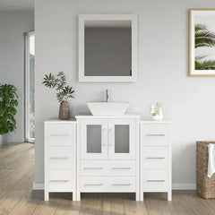 Vanity Art 48" Single Basin Bathroom Vanity with White Top in Engineered Marble Top and Mirror- VA3124-48 - The Home Selection