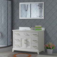 Vanity Art 48"Bath Vanity with Engineered Marble Top in White with Basin and Mirror - VA1048 - The Home Selection