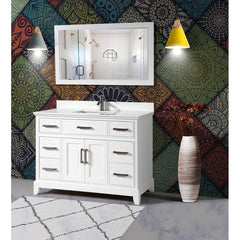 Vanity Art 48"Bath Vanity with Engineered Marble Top in White with Basin and Mirror - VA1048 - The Home Selection