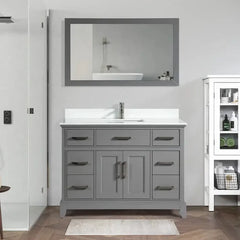 Vanity Art 48"Bath Vanity with Engineered Marble Top in White with Basin and Mirror - VA1048 - The Home Selection