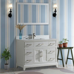 Vanity Art 48"Bath Vanity with Engineered Marble Top in White with Basin and Mirror - VA1048 - The Home Selection