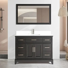 Vanity Art 48"Bath Vanity with Engineered Marble Top in White with Basin and Mirror - VA1048 - The Home Selection