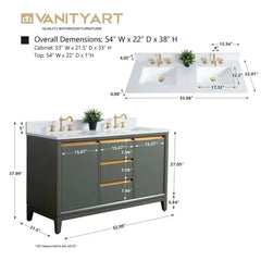 Vanity Art 54-Inch Double Sink Bathroom Vanity with Engineered Marble Top - VA8054 - The Home Selection