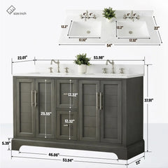 Vanity Art 54-Inch54 in. W x 22 in. D x 34.5 in. H Double Sink Freestanding Bathroom Vanity with Engineered Marble Top - VA5054 - The Home Selection