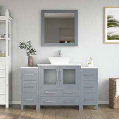 Vanity Art 54" Single Basin Bathroom Vanity with White Engineered Marble Top and Mirror - VA3130-54 - The Home Selection