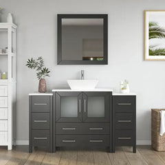 Vanity Art 54" Single Basin Bathroom Vanity with White Engineered Marble Top and Mirror - VA3130-54 - The Home Selection