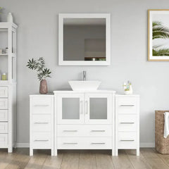 Vanity Art 54" Single Basin Bathroom Vanity with White Engineered Marble Top and Mirror - VA3130-54 - The Home Selection