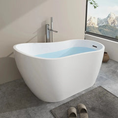 Vanity Art 54 x 28 Inch White Acrylic Freestanding Soaking Tub | Modern Design with Pop-Up Drain and Slotted Overflow - VA6525 - The Home Selection