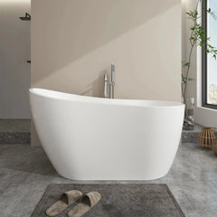 Vanity Art 54 x 28 Inch White Acrylic Freestanding Soaking Tub | Modern Design with Pop-Up Drain and Slotted Overflow - VA6525 - The Home Selection
