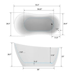 Vanity Art 55" x 28" Freestanding Acrylic Soaking Tub - VA6531 - The Home Selection